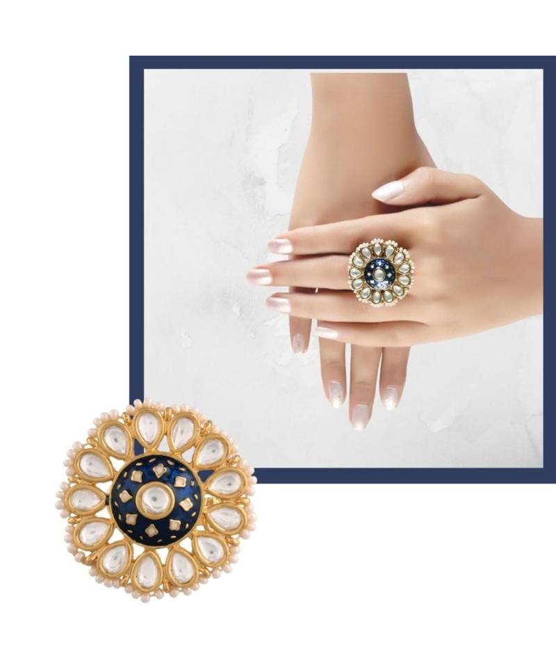 Blue meenakari Yellow Gold Brass   Finger Ring