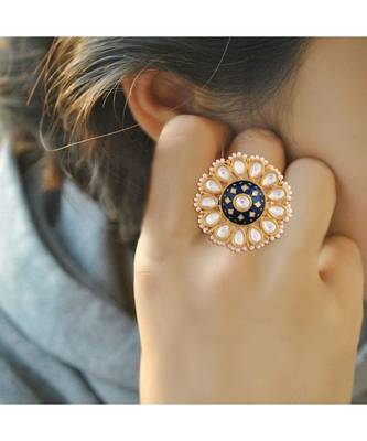 Blue meenakari Yellow Gold Brass   Finger Ring 3