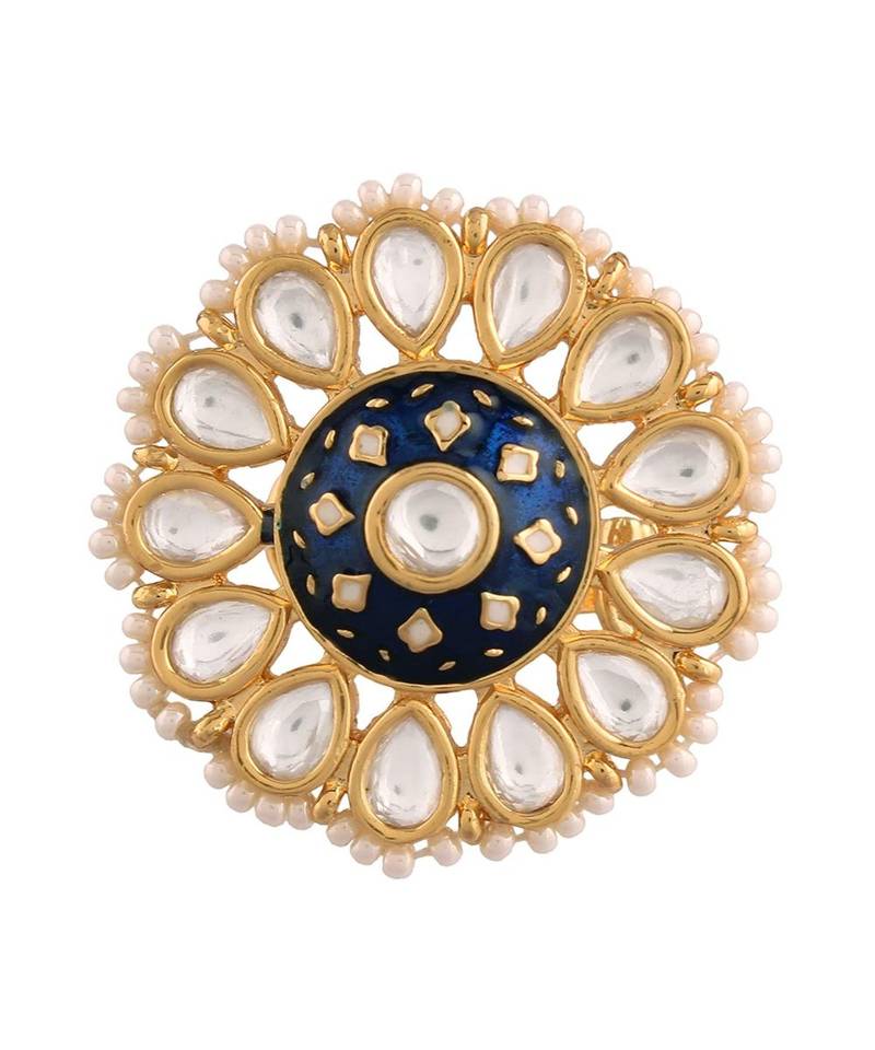 Blue meenakari Yellow Gold Brass   Finger Ring