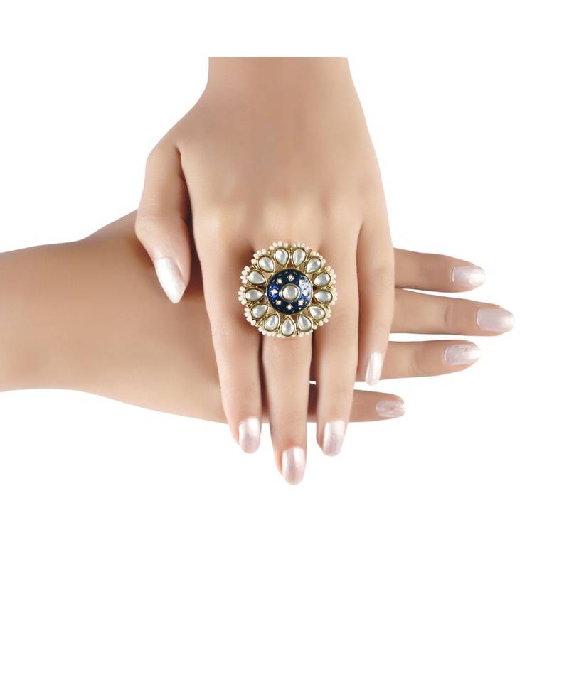 Blue meenakari Yellow Gold Brass   Finger Ring