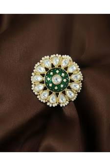 Green meenakari Yellow Gold Brass   Finger Ring