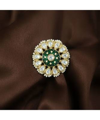 Green meenakari Yellow Gold Brass   Finger Ring 1