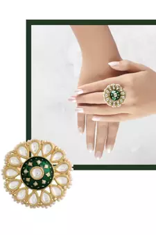 Green meenakari Yellow Gold Brass   Finger Ring