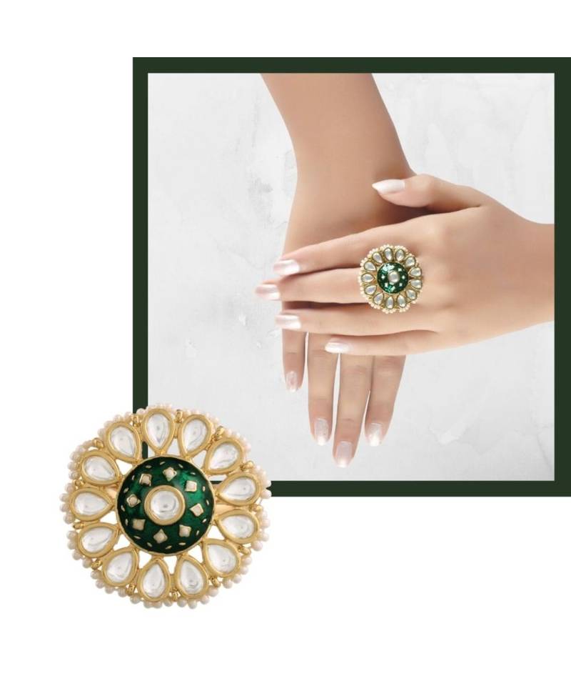 Green meenakari Yellow Gold Brass   Finger Ring