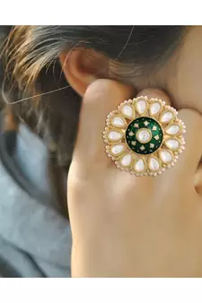 Green meenakari Yellow Gold Brass   Finger Ring