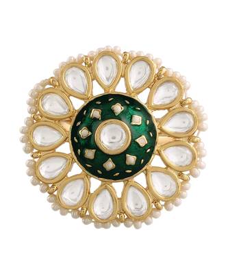 Green meenakari Yellow Gold Brass   Finger Ring 4
