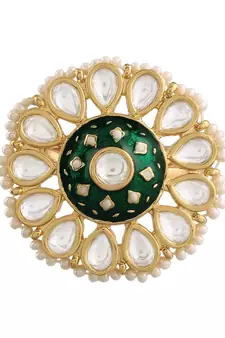 Green meenakari Yellow Gold Brass   Finger Ring