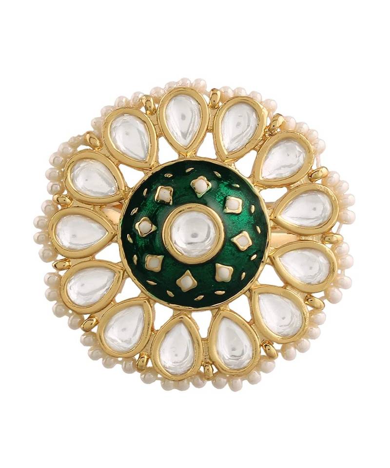 Green meenakari Yellow Gold Brass   Finger Ring
