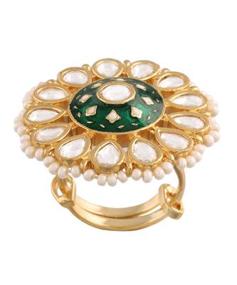 Green meenakari Yellow Gold Brass   Finger Ring 5