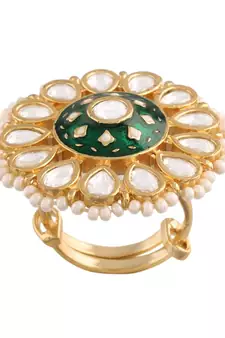 Green meenakari Yellow Gold Brass   Finger Ring