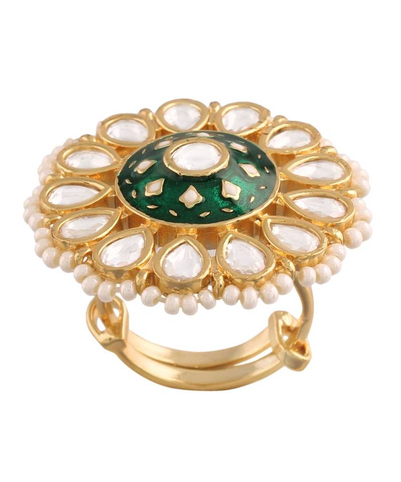 Green meenakari Yellow Gold Brass   Finger Ring