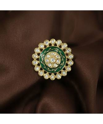 Green meenakari Yellow Gold Brass   Finger Ring 1