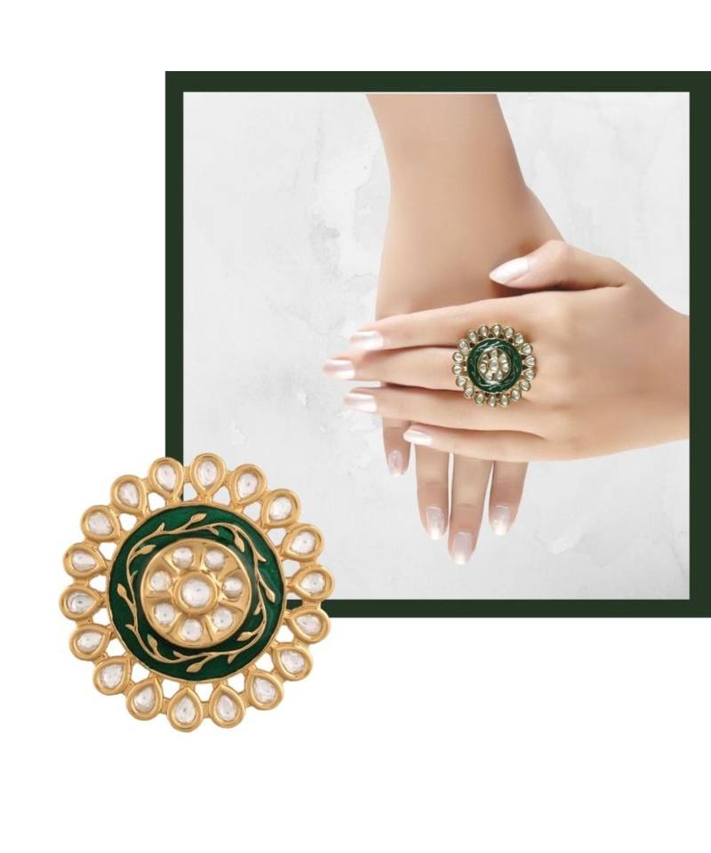 Green meenakari Yellow Gold Brass   Finger Ring