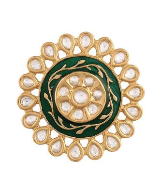 Green meenakari Yellow Gold Brass   Finger Ring 3