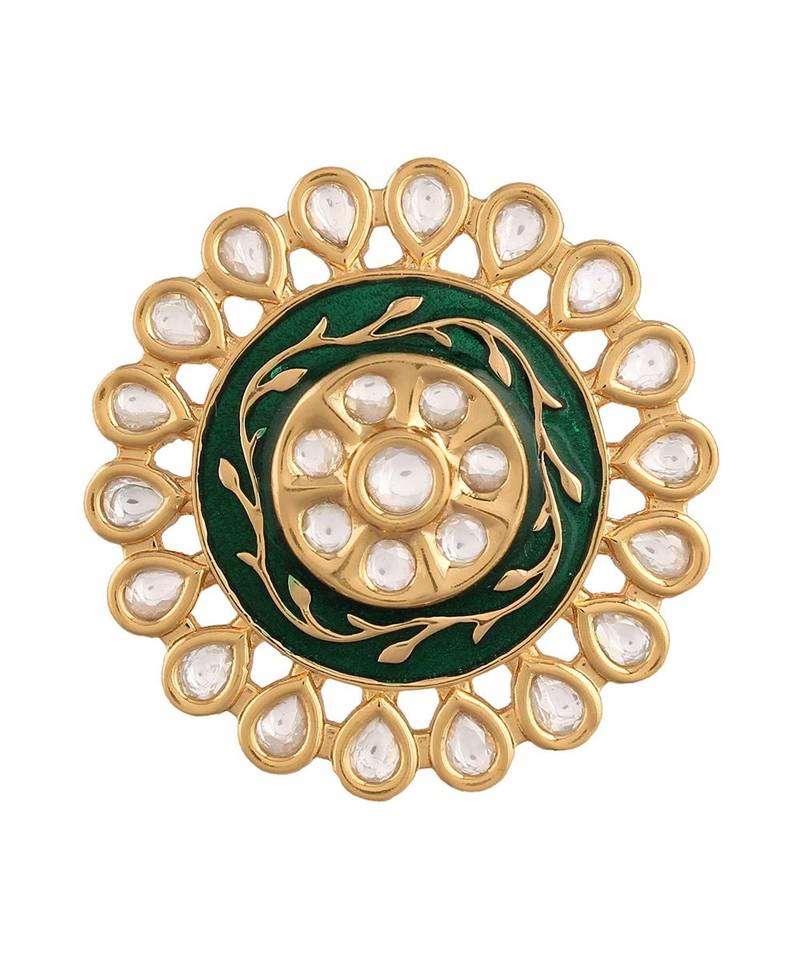 Green meenakari Yellow Gold Brass   Finger Ring
