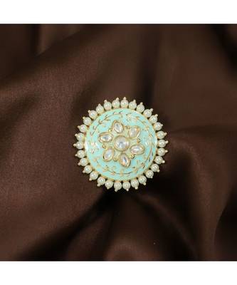 Green meenakari Yellow Gold Brass   Finger Ring 1