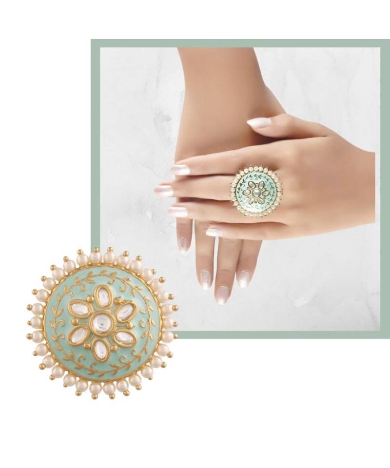 Green meenakari Yellow Gold Brass   Finger Ring