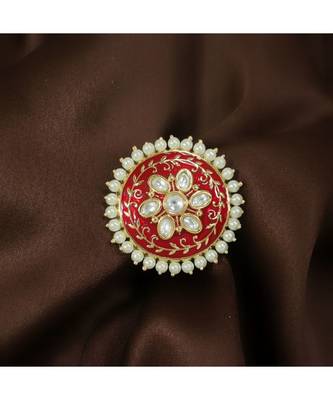 Red meenakari Yellow Gold Brass   Finger Ring 1