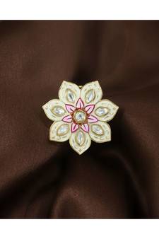 White meenakari Yellow Gold Brass   Finger Ring
