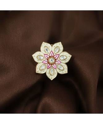 White meenakari Yellow Gold Brass   Finger Ring 1