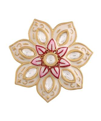 White meenakari Yellow Gold Brass   Finger Ring 4