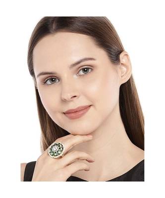Green meenakari Yellow Gold Brass   Finger Ring 1