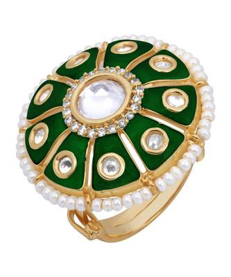 Green meenakari Yellow Gold Brass   Finger Ring 2