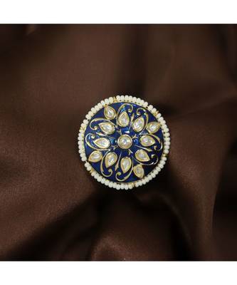 Blue meenakari Yellow Gold Brass   Finger Ring 1