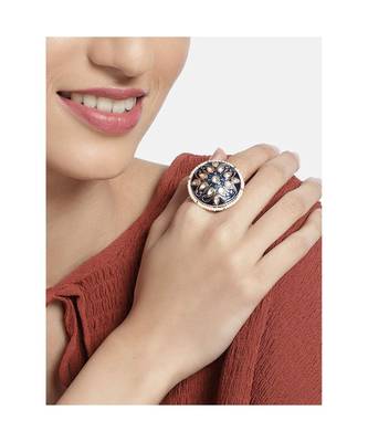 Blue meenakari Yellow Gold Brass   Finger Ring 2