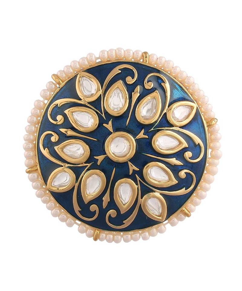 Blue meenakari Yellow Gold Brass   Finger Ring