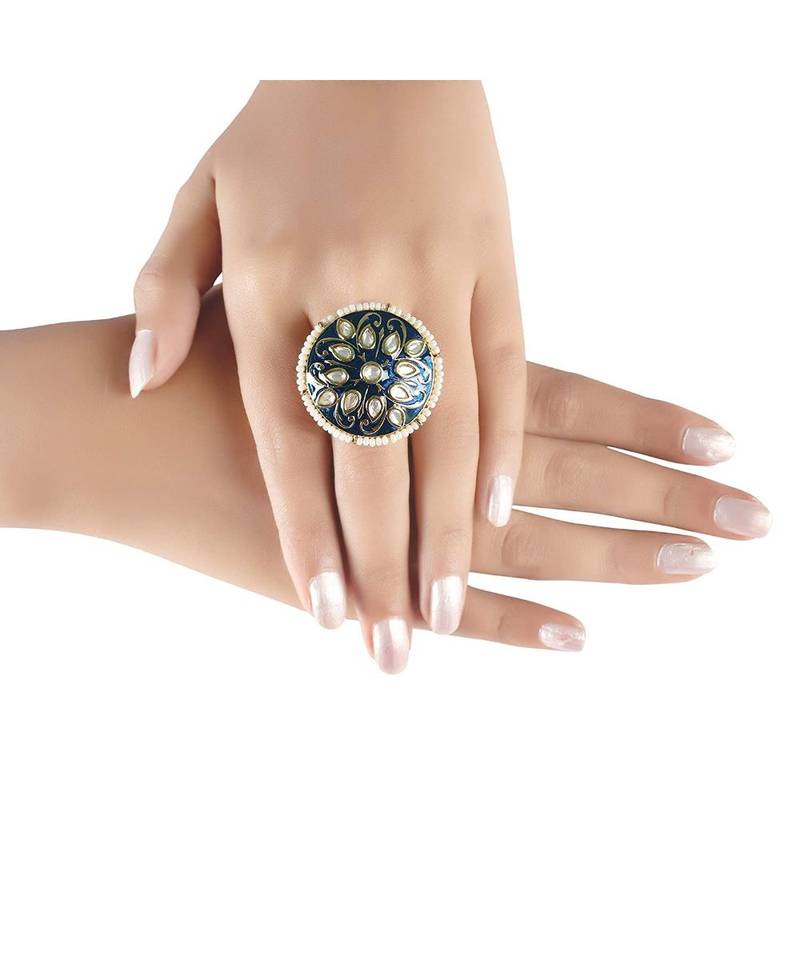 Blue meenakari Yellow Gold Brass   Finger Ring