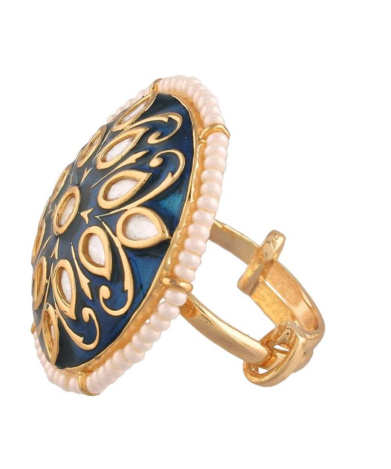 Blue meenakari Yellow Gold Brass   Finger Ring