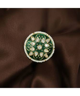 Green meenakari Yellow Gold Brass   Finger Ring 1