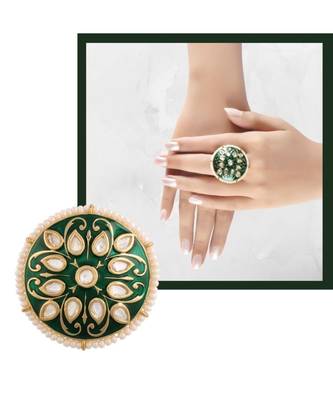 Green meenakari Yellow Gold Brass   Finger Ring 2