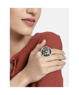 Green meenakari Yellow Gold Brass   Finger Ring 3