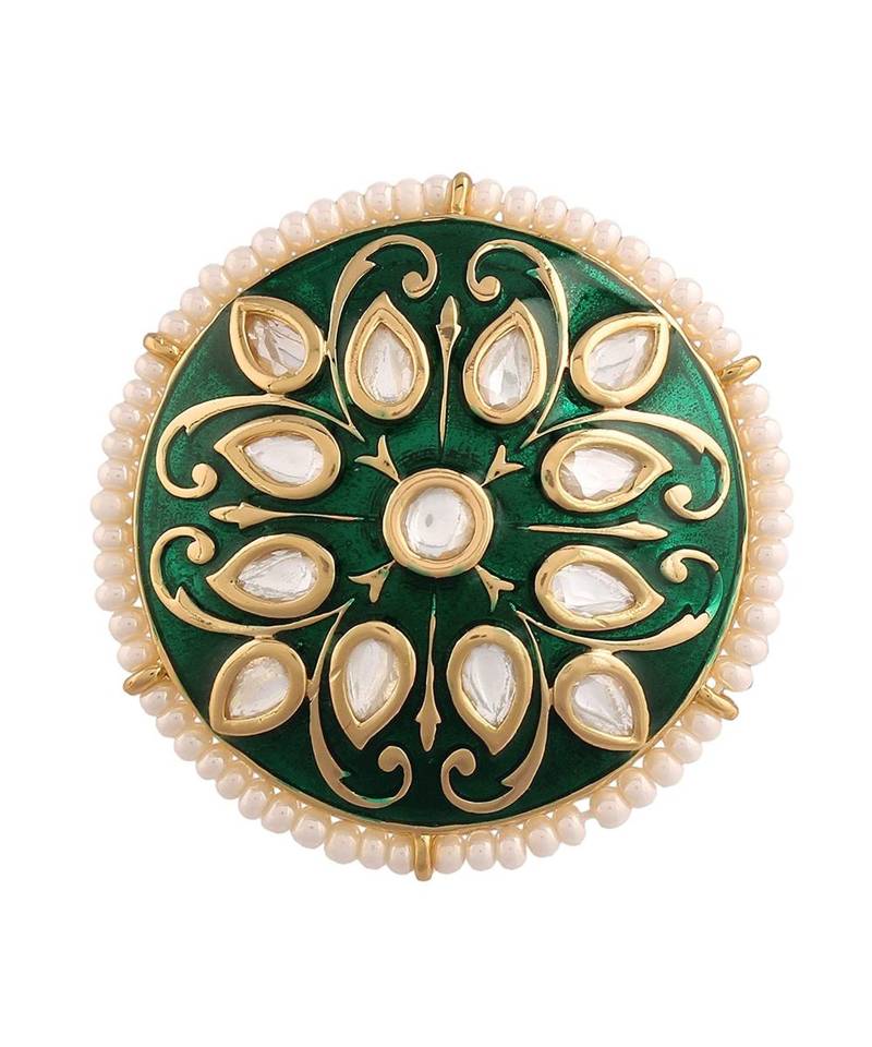 Green meenakari Yellow Gold Brass   Finger Ring