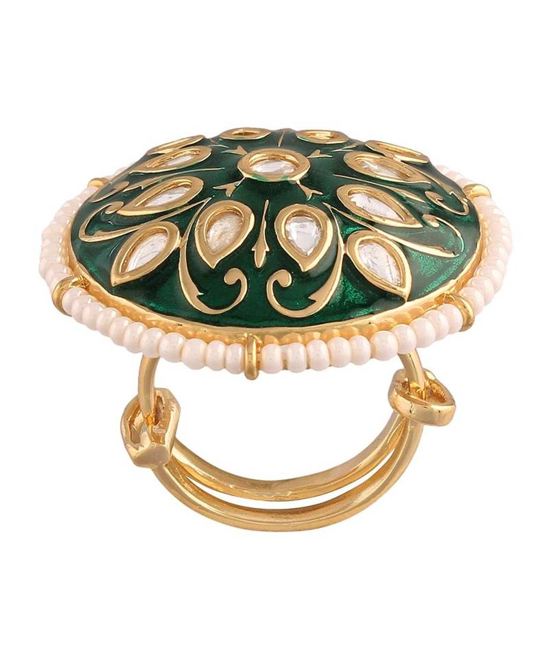 Green meenakari Yellow Gold Brass   Finger Ring