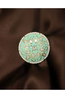 Green meenakari Yellow Gold Brass   Finger Ring