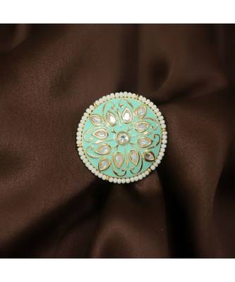 Green meenakari Yellow Gold Brass   Finger Ring 1