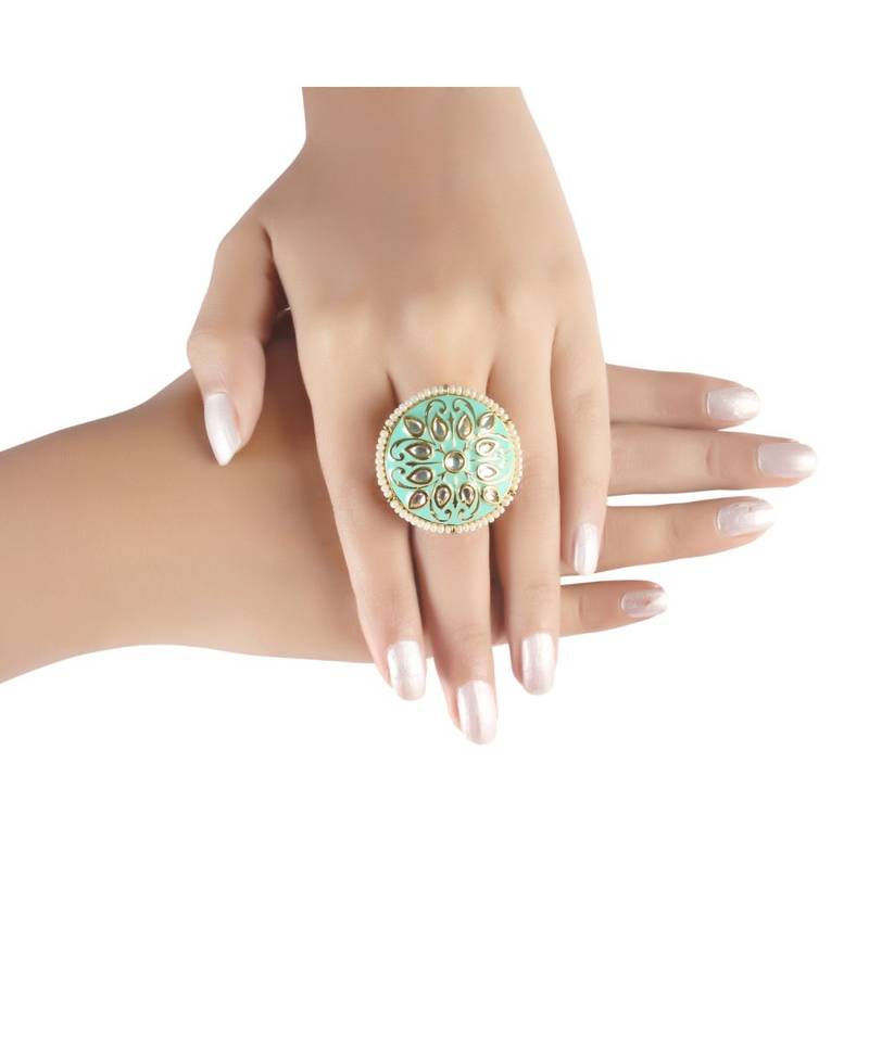 Green meenakari Yellow Gold Brass   Finger Ring