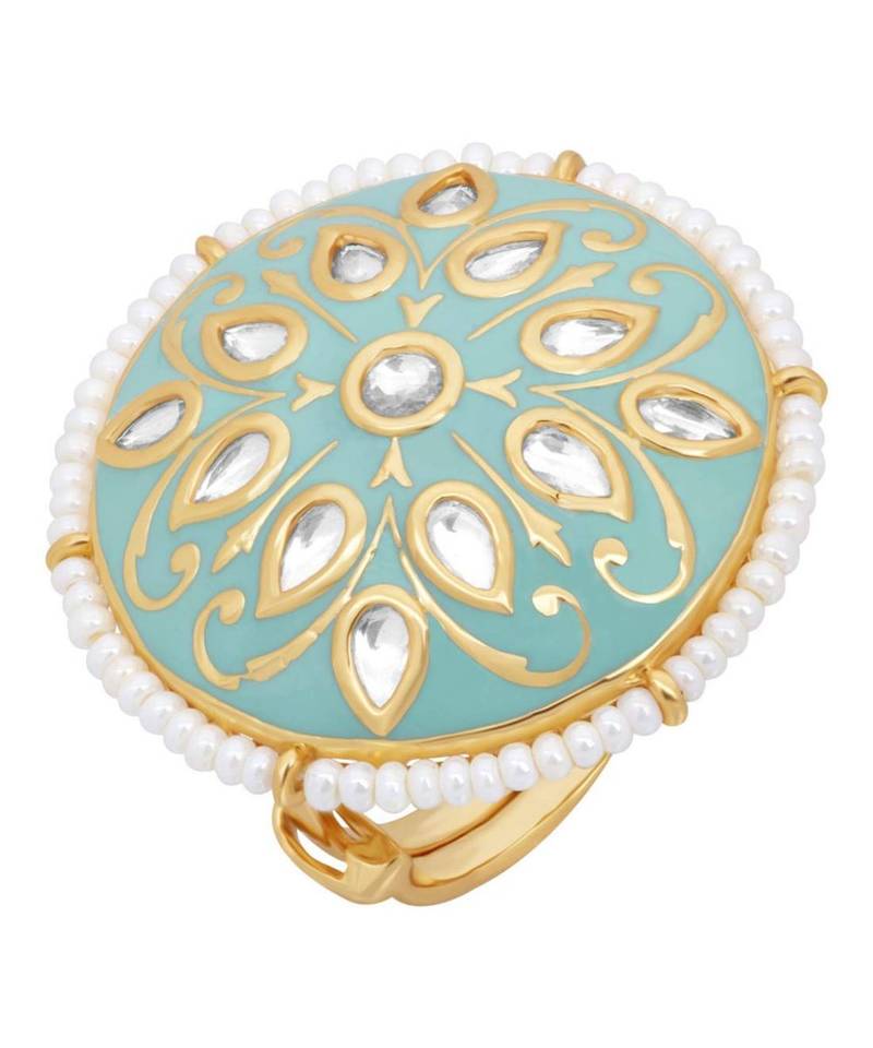 Green meenakari Yellow Gold Brass   Finger Ring