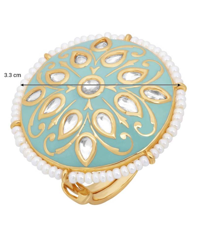 Green meenakari Yellow Gold Brass   Finger Ring