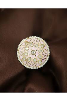 Pink meenakari Yellow Gold Brass   Finger Ring