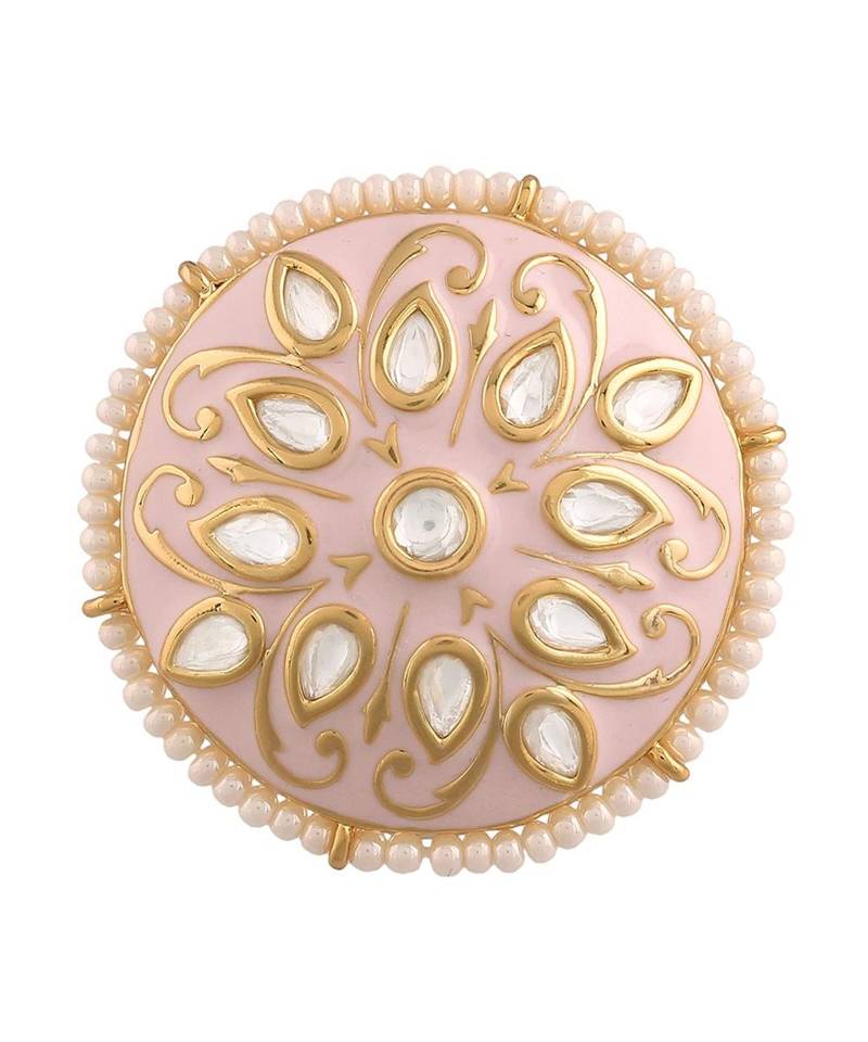 Pink meenakari Yellow Gold Brass   Finger Ring