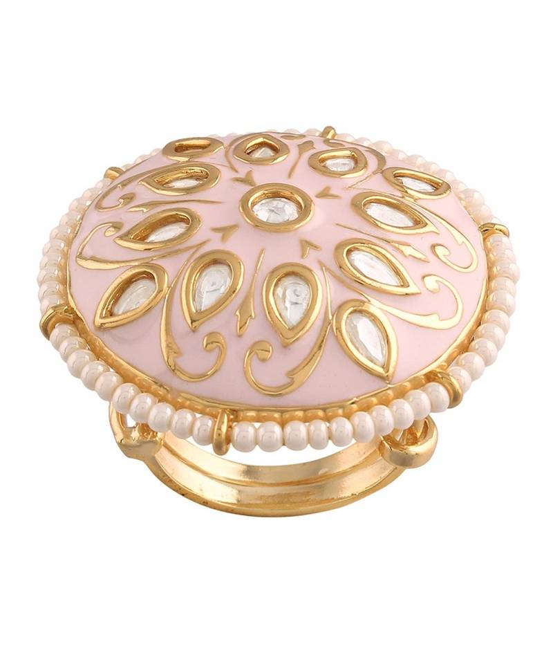 Pink meenakari Yellow Gold Brass   Finger Ring