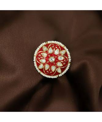 Red meenakari Yellow Gold Brass   Finger Ring 1