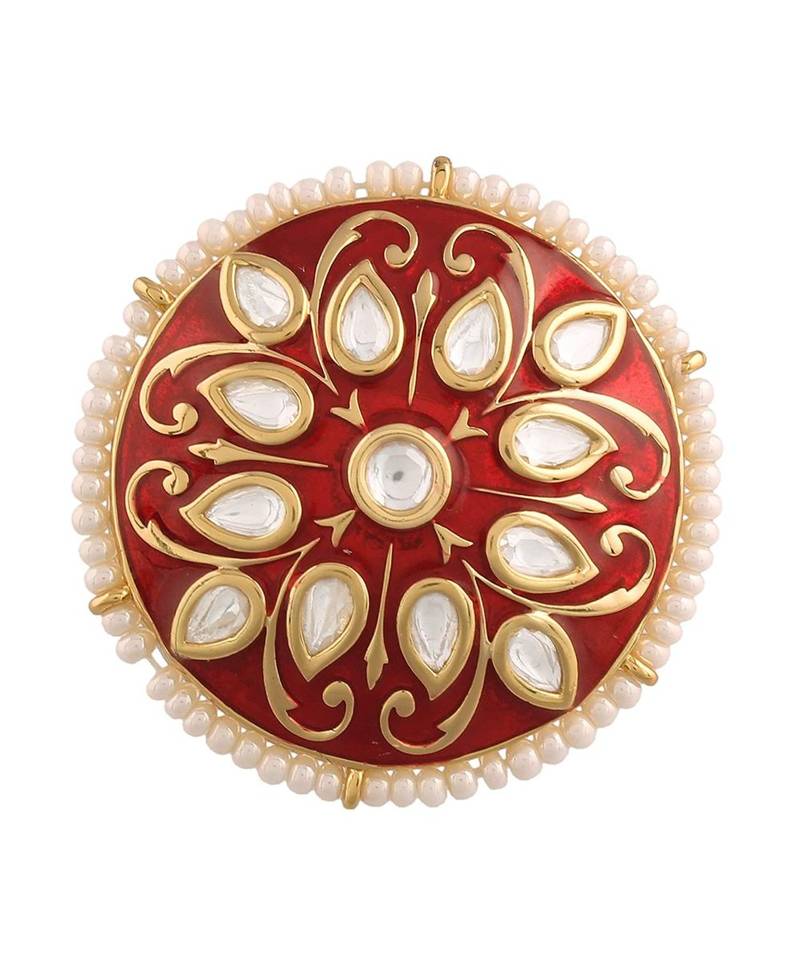 Red meenakari Yellow Gold Brass   Finger Ring