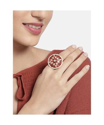 Red meenakari Yellow Gold Brass   Finger Ring 4