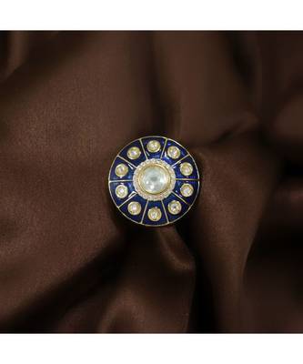 Blue meenakari Yellow Gold Brass   Finger Ring 1