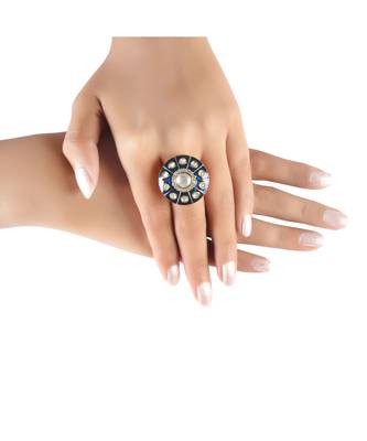Blue meenakari Yellow Gold Brass   Finger Ring 2